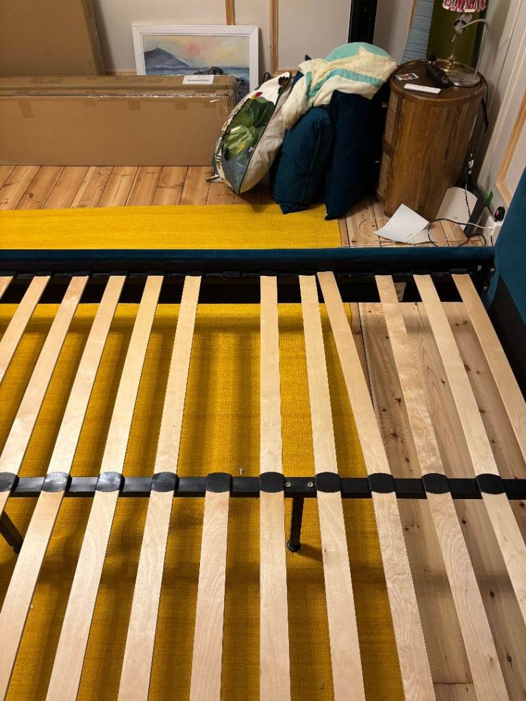 Made dot com. King Size Teal Velvet Bed Frame | Button-Tufted | Brass Legs | Surbiton KT6