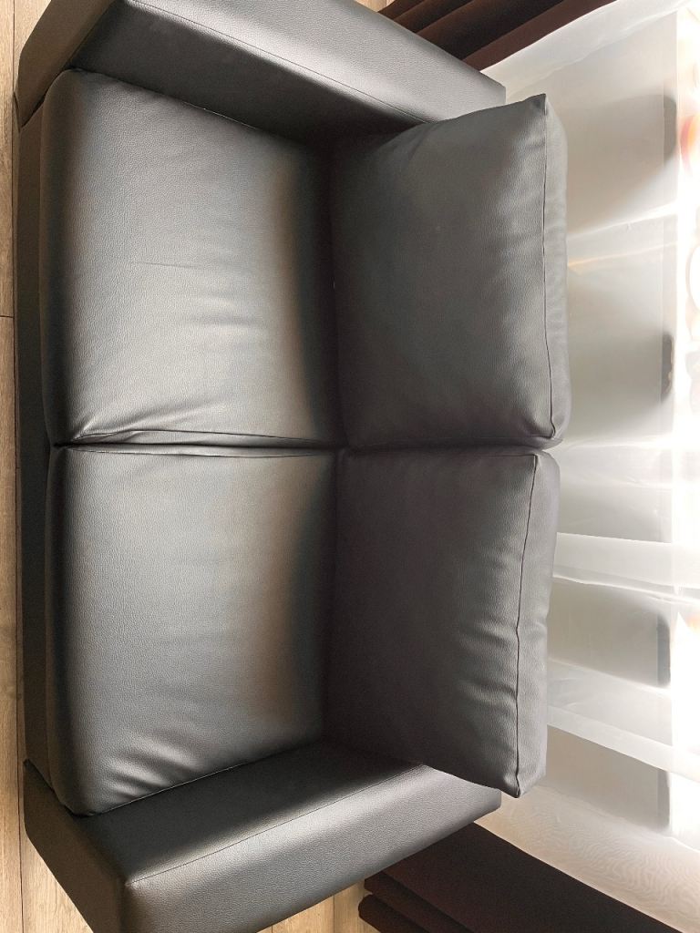 Two-Seater Brown Faux Leather Sofa – Good Condition