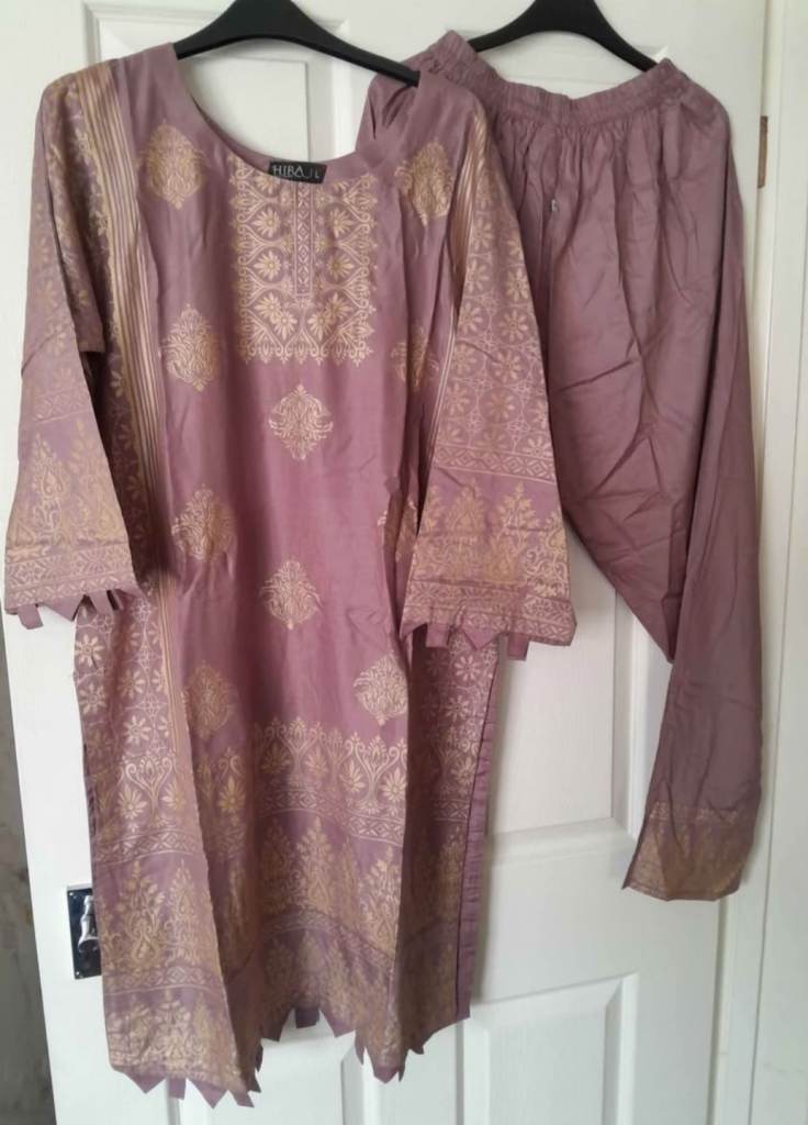 Lilac Linen 2 Piece Suit Kameez & Trousers Size Large