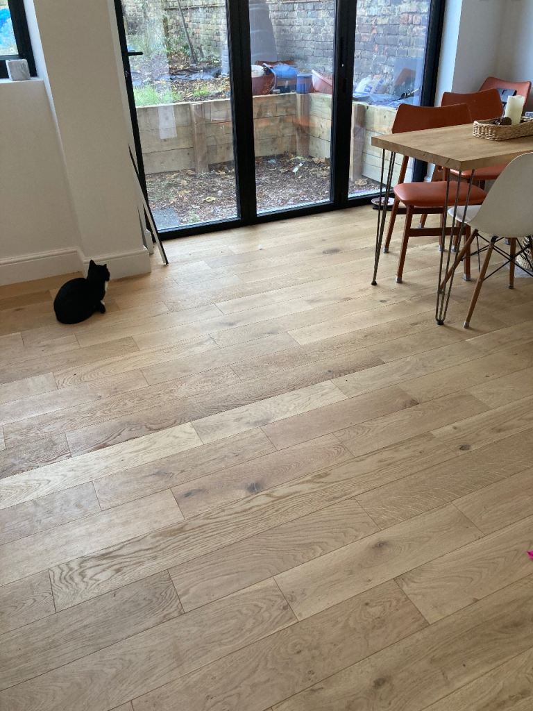 Engineered oak flooring.