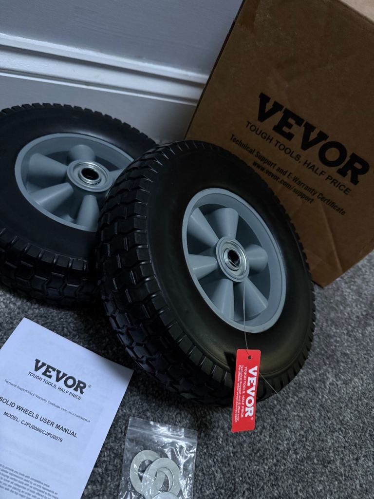 Vevor solid PU run flat tyre wheel x 2 10" 180lb dynamic load 220lb new in box 