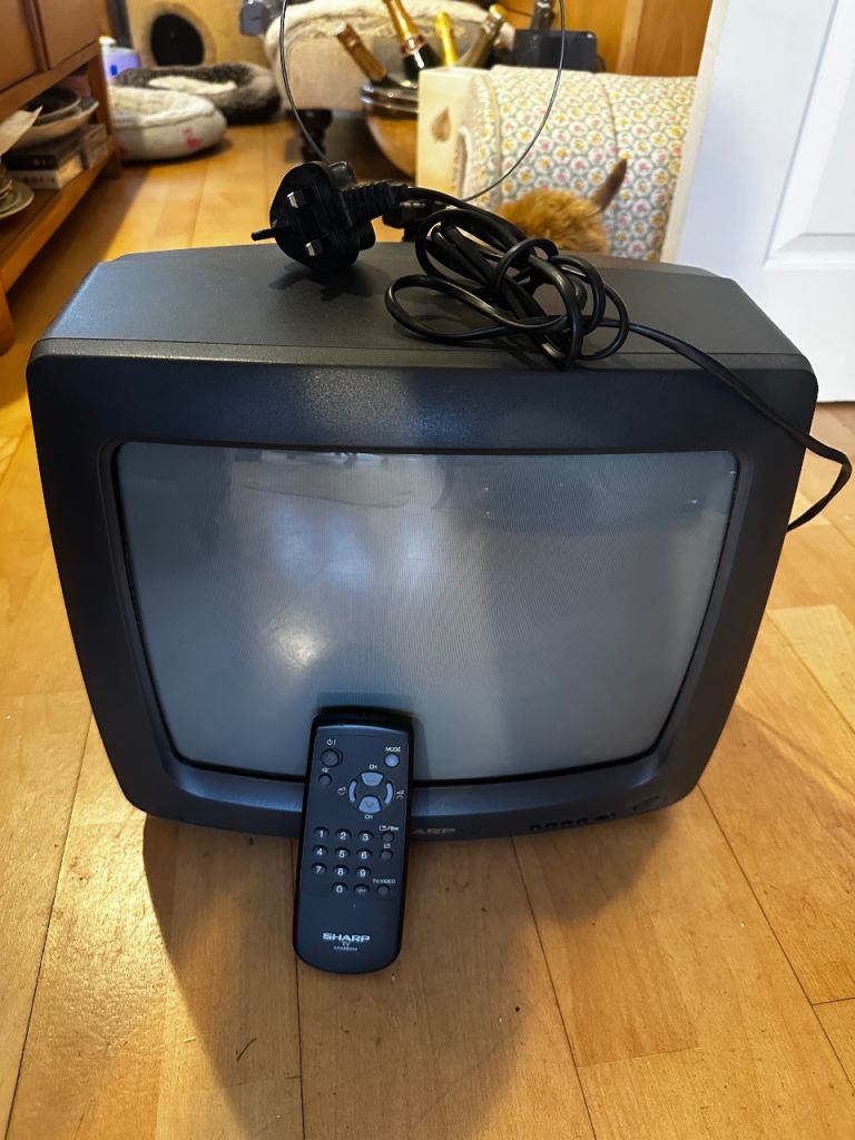 image for Vintage Portable Sharp CRT TV with arial, Scart socket and remote control