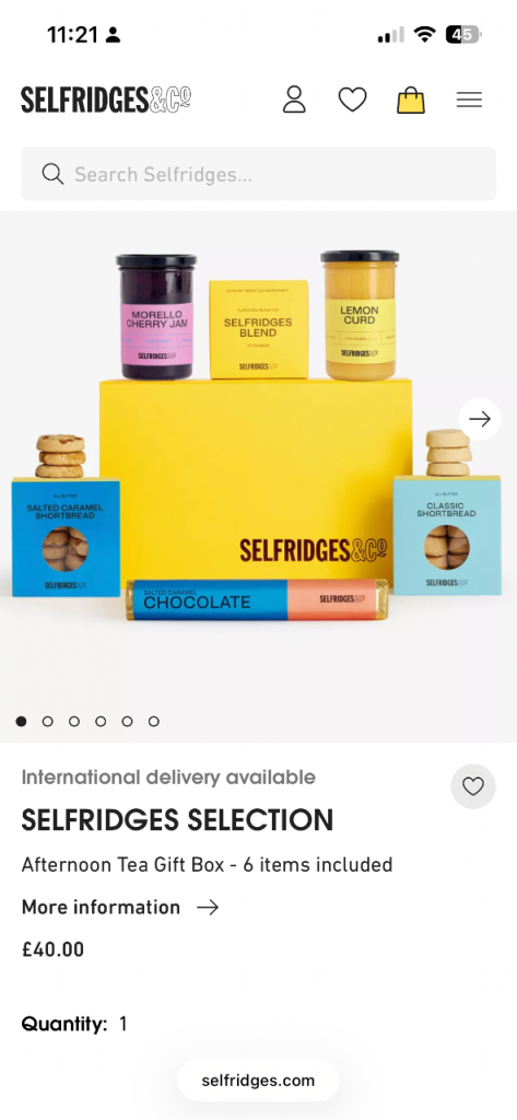 Selfridges Selection Afternoon Tea Gift Box - 6 Items, New