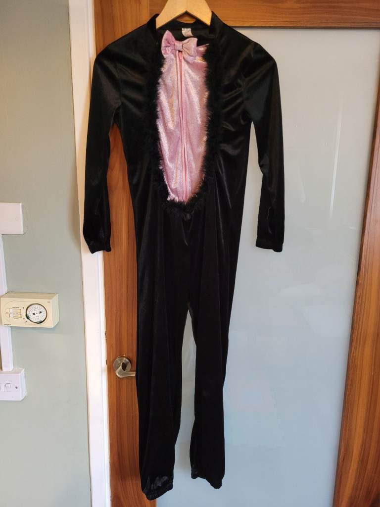 Girl's f&f fancy dress black and pink cat costume onesie. Good condition. Sz age 11-12.