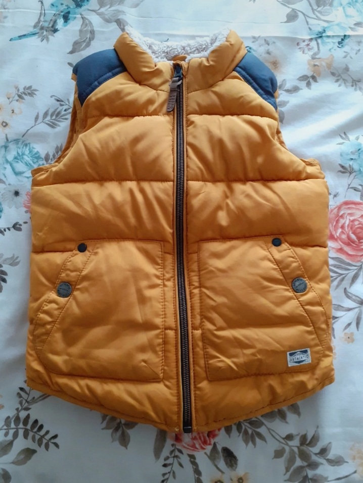 NEXT Brand Gilet Body Warmer Mustard yellow "Little Dude" + Faux fur Lining