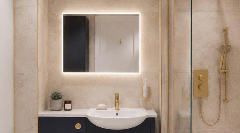 Sensio Brisbane 800 x 600 LED Bathroom Mirror Black - Dimmable, Demister, Shaver