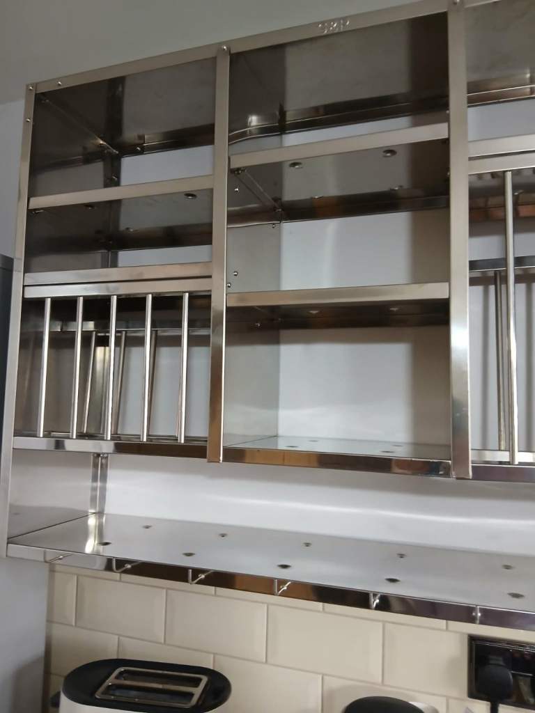 Stainless Steel Kitchen Wall Unit - Shelves & Plate Rack