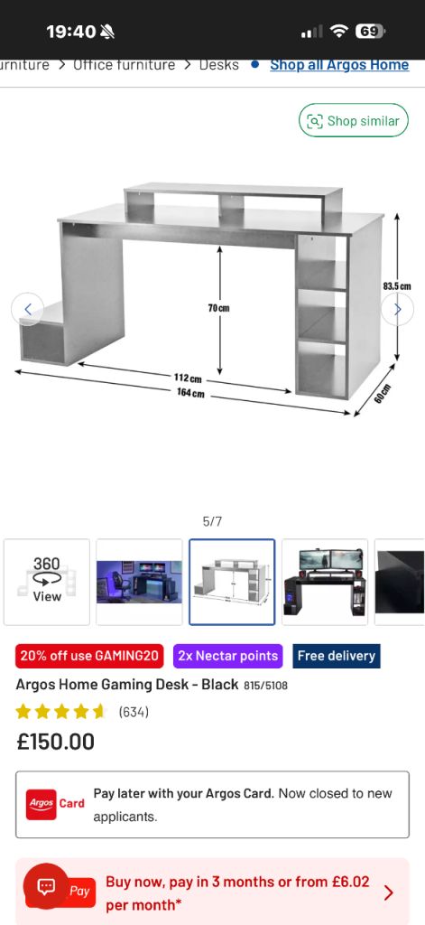 Argos Home Gaming Desk - Black