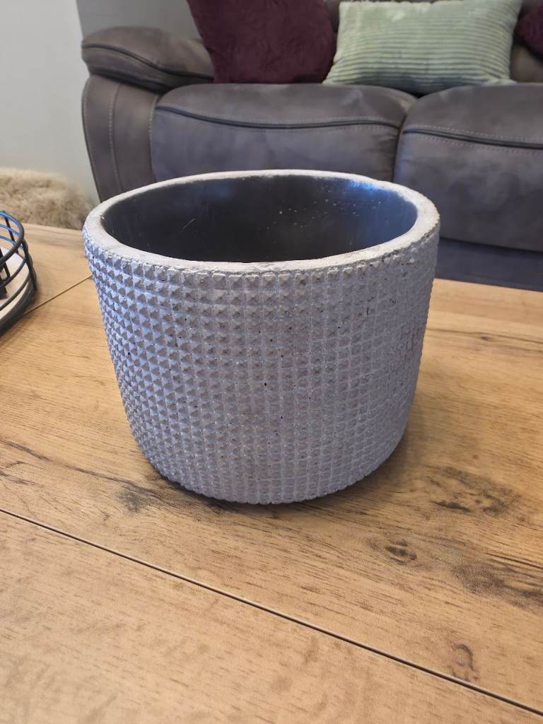Grey Cement Stone Textured Rustic Plant Pot