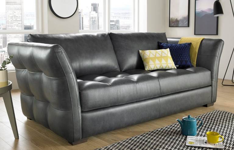 Sofology Grey Leather Sofa and Love Chair Set RRP £2500