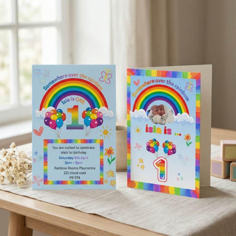 Personalised 1st Birthday Invitations & Matching Card Sets – Printed & Custom Designed