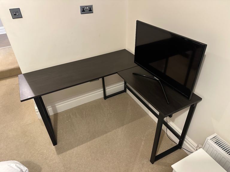 L-Shaped Corner Desk – Great Condition - Black/Brown/Grey Wood Finish