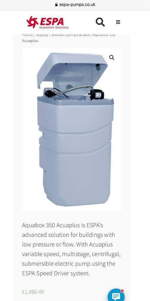 ESPA Aquabox 350 Acuapres 07 4m 230v Water Booster Pump System, New