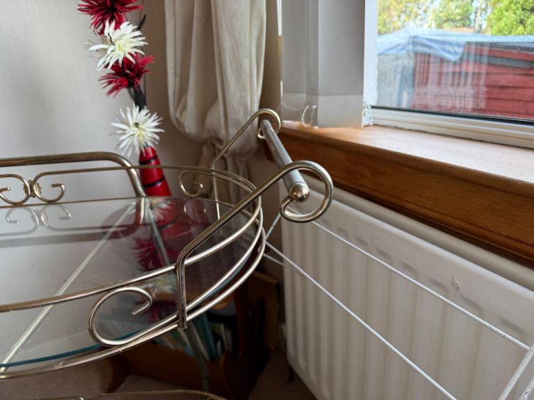 Vintage Gold Metal & Glass Drinks Trolley – Good Condition, £40.00 for Sale