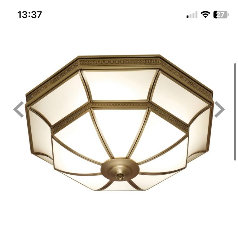 Ceiling Light Shade in Antique Brass Finish with Frosted Glass