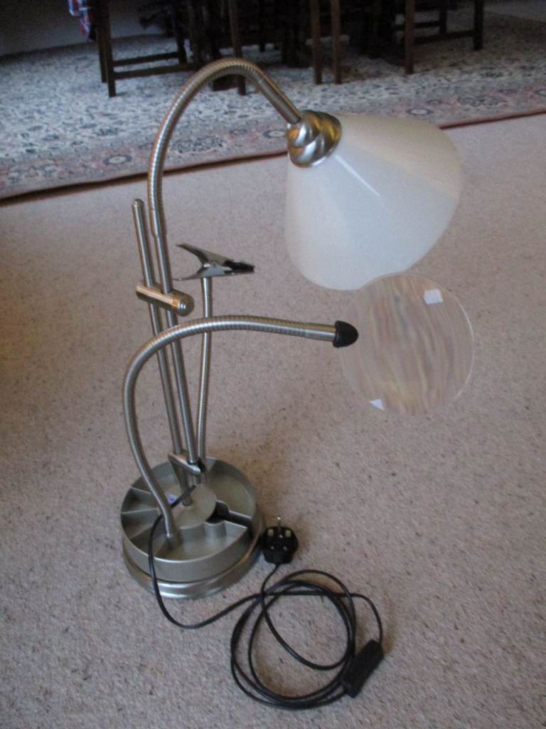 Desk lamp with magnifier and clamp
