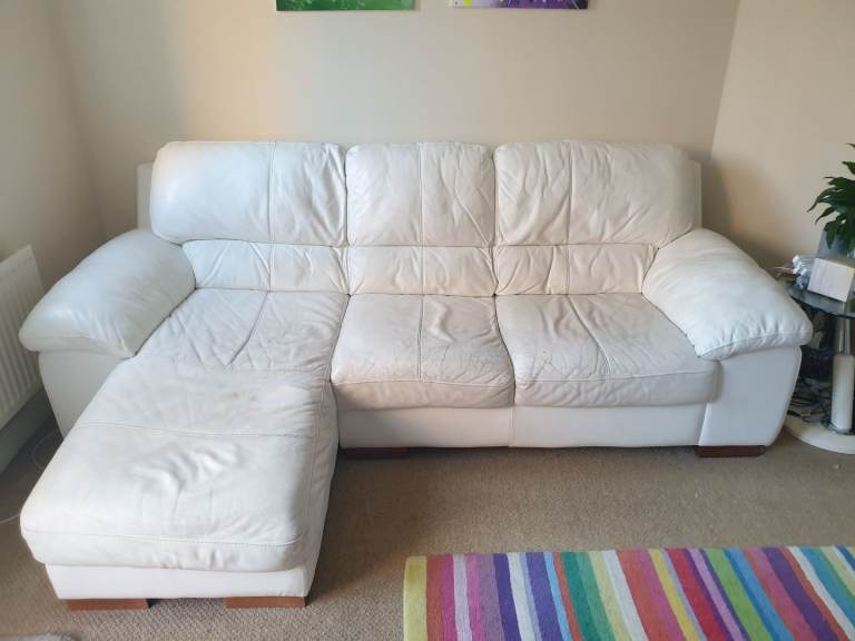 White leather 3-seater L-shaped DFS sofa