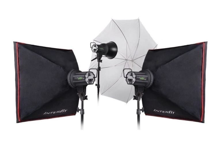 Interfit Venus Studio Flash Lighting Kit EX150 + COR750 Tripod Stands Softboxes Photography Set