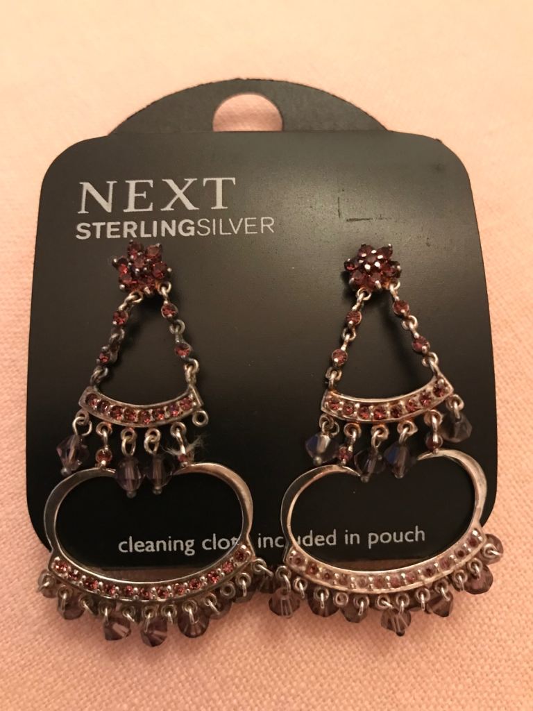 New Next Sterling Silver Earrings with Amethyst Beads with Packaging