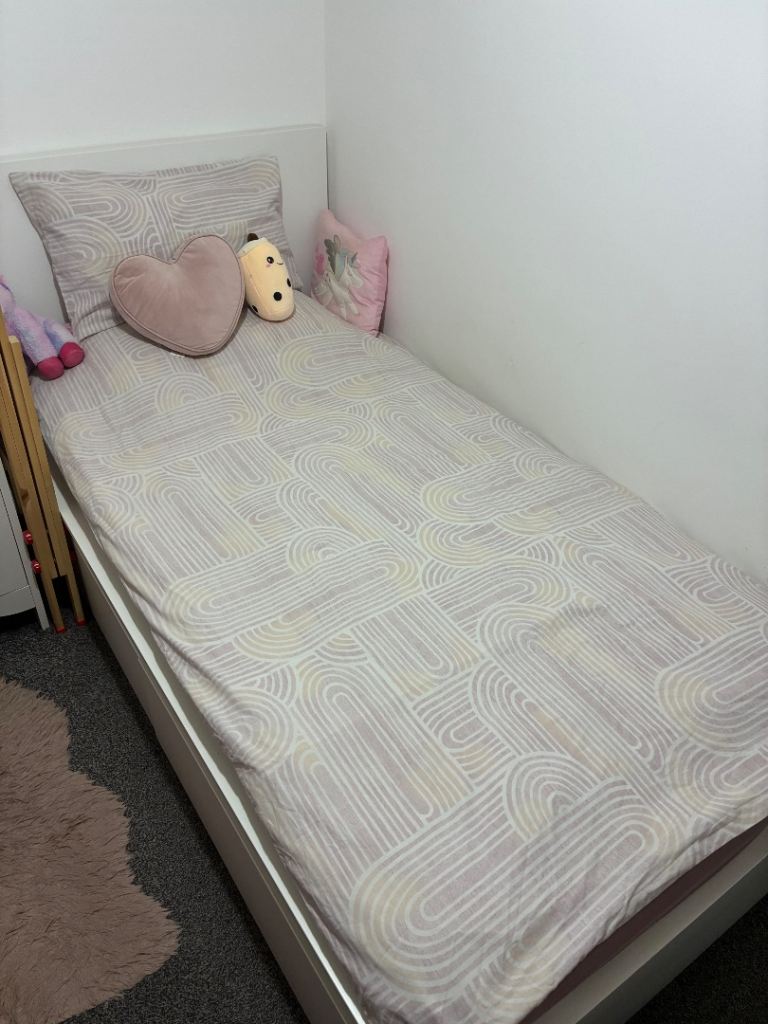White Single Bed Frame with Headboard – Good Condition