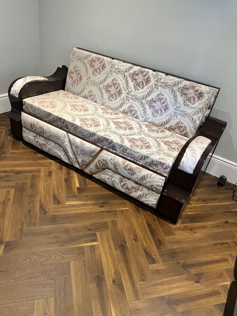 Solid Wood Indian Sofa Bed with Storage – Excellent Condition