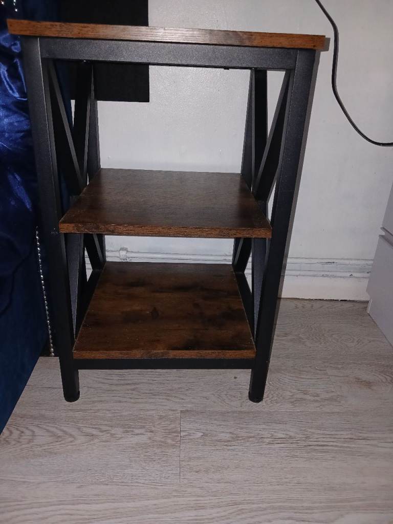 Small Wooden Bedside Table with Shelves – Good Condition