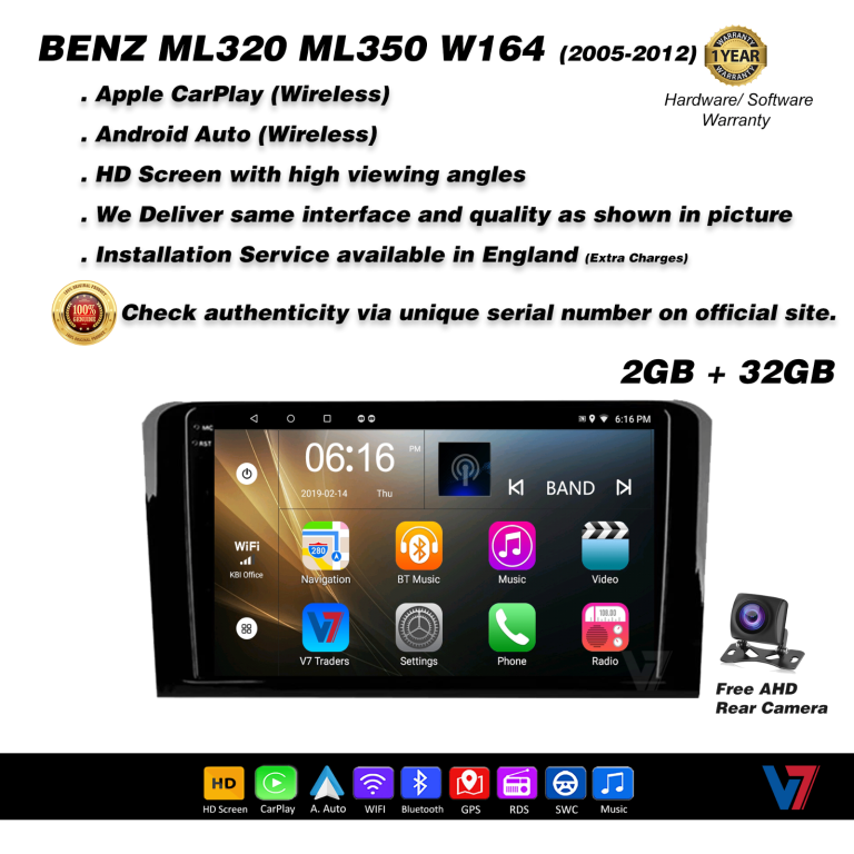 BENZ ML320 ML 350 W164 2005-12 CARPLAY Android Auto HD Screen Head Unit GPS Stereo LCD Panel V7