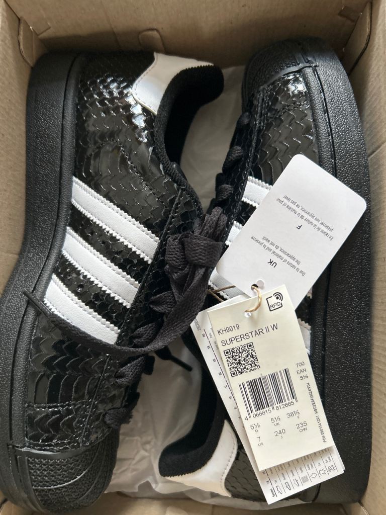 New Adidas Superstar 2 Women /Girls Trainers - Black Snakeskin Print, UK Size 7