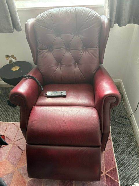 Red Leather Electric Recliner Armchair with Remote Control.