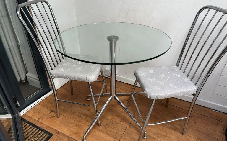Glass Dining Table with 2 Chairs – Good Condition