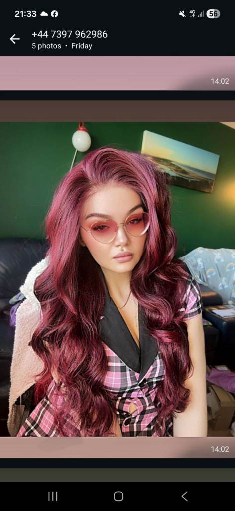 Burgandy wig like new half human half synthetic