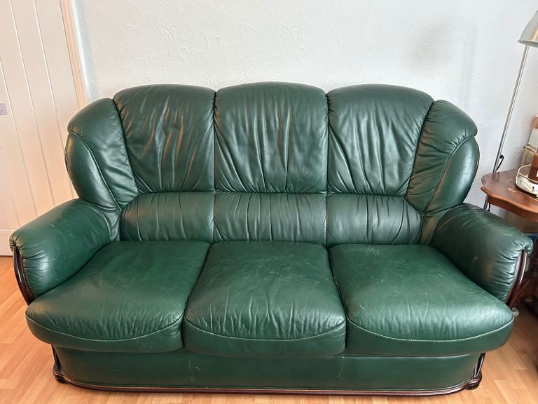 Beautiful REAL LEATHER SOFA SET - 3 seater, Recliner & Armchair