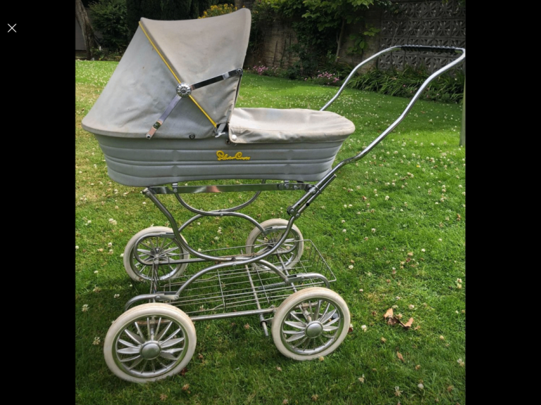 Silver Cross Vintage Dolls Pram Grey and Yellow Shopping Tray Underneath