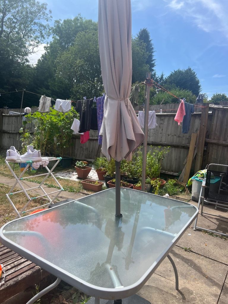 Garden Patio Table with 6 Chairs and Umbrella Base