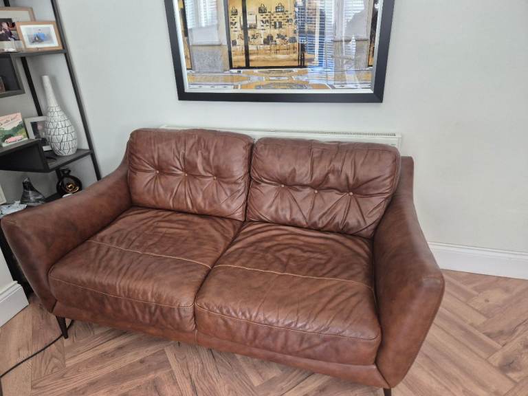 Brown Leather 2-Seater Sofa – Good Condition