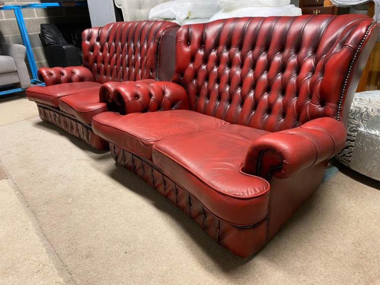 Chesterfield Style Oxblood Leather 2 and 2 Seater Sofas 