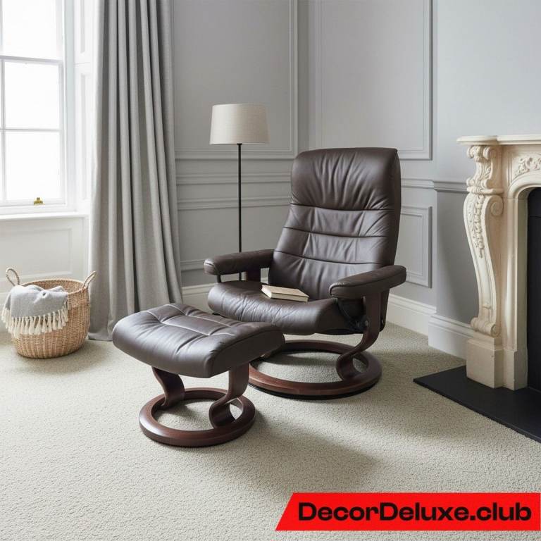 Large Ekornes Stressless Brown Leather Recliner Armchair & Footstool - Can Deliver 003A