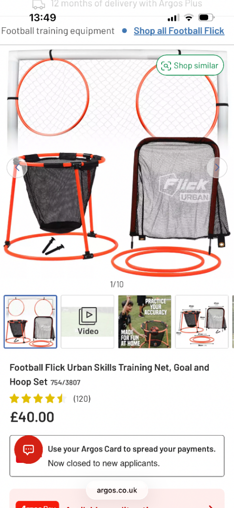 Football flick urban skills training net, goal and hoop set