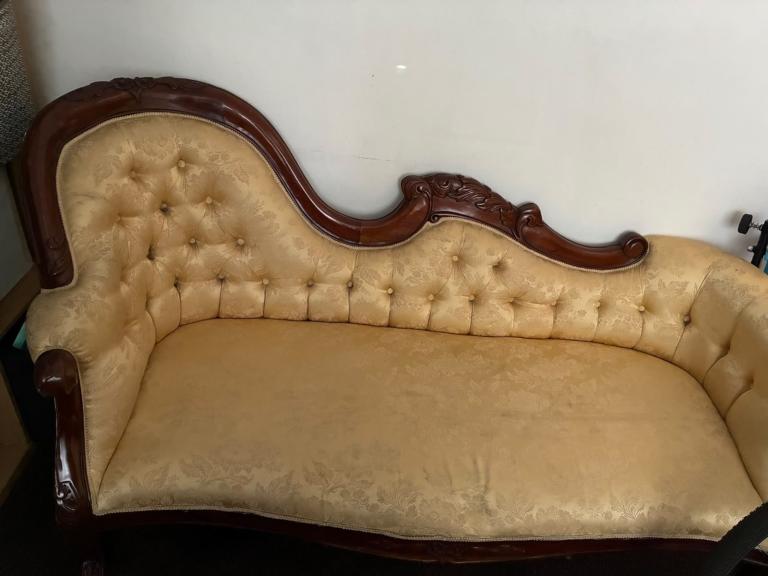 Ivory chaise lounge three seater wood