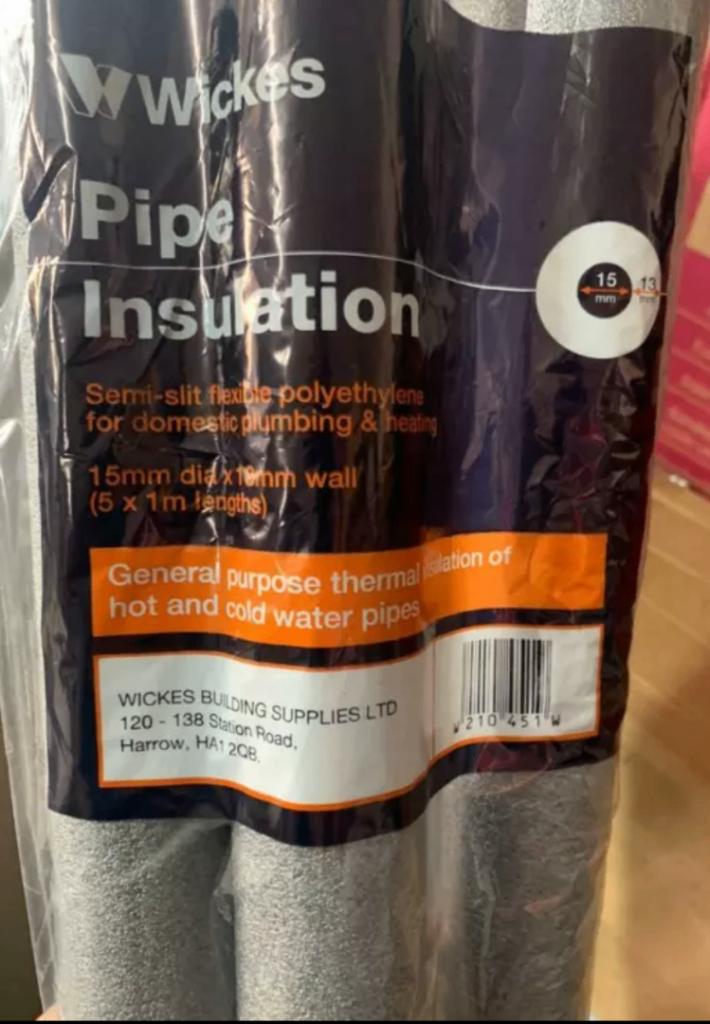 Wicks pipe insulation x5 1m lengths