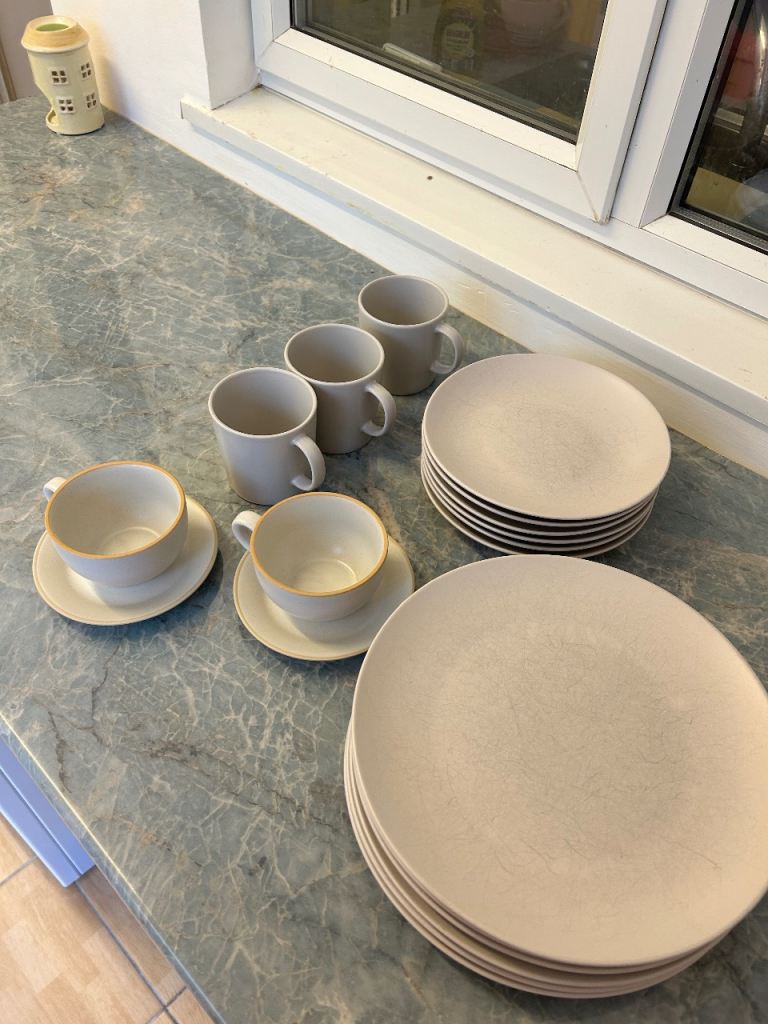 IKEA Discontinued Matt White/Grey Dinner set (Dinner plate, Side plate, Mugs, Cups)