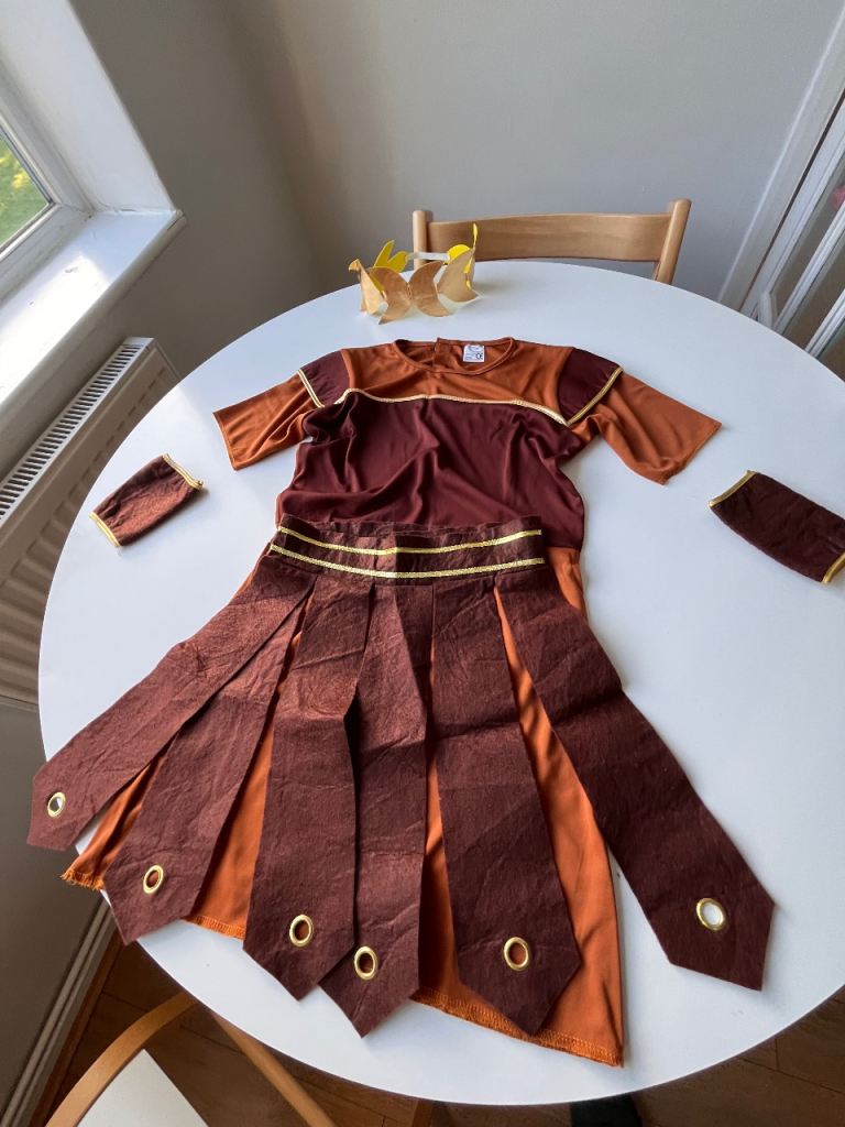 Kids Roman Soldier Fancy Dress Costume with Crown