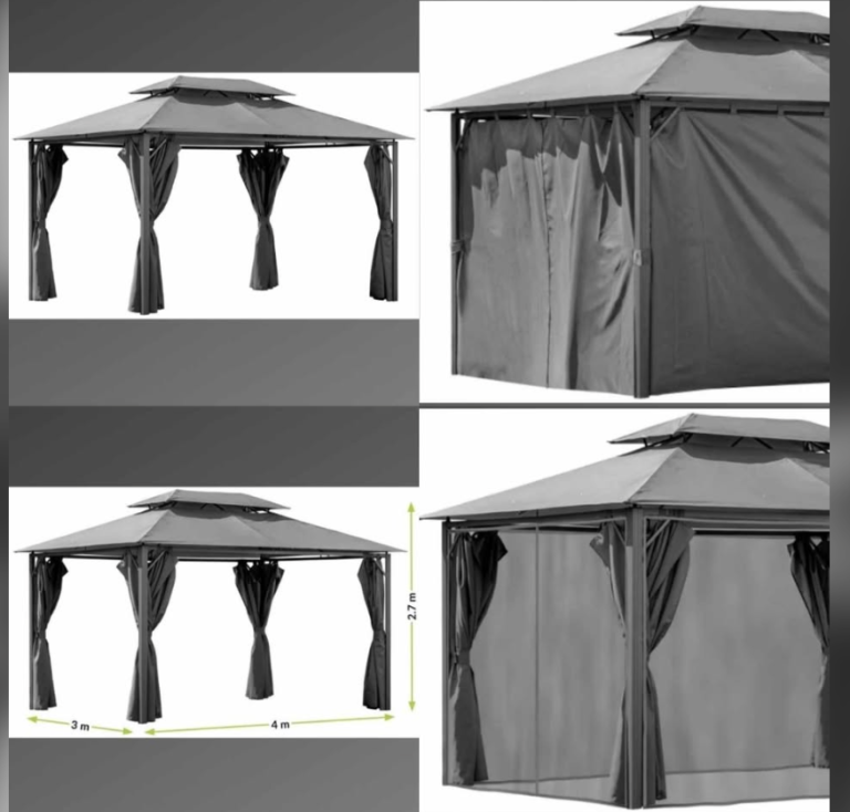 NEW Garden Gazebo Pavilion 3x4m Tent, Mosquito Net, Sliding Walls, Graphite