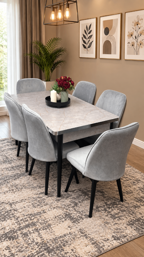 Brand New Modern Grey Extendable Dining Table with 6 chairs - Free Delivery - £360