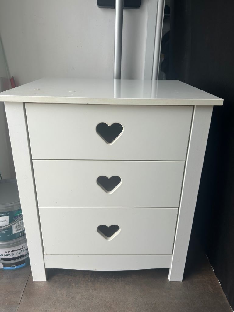 White 3 Drawer Bed Side Table 