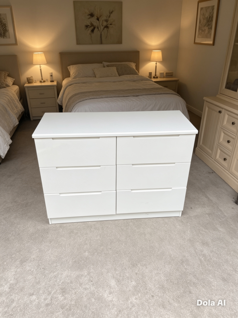 White Six-Drawer Chest of Drawers - Good Condition