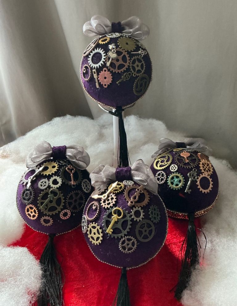 Handmade Unique Steampunk Christmas Tree Ornaments - Set of 4