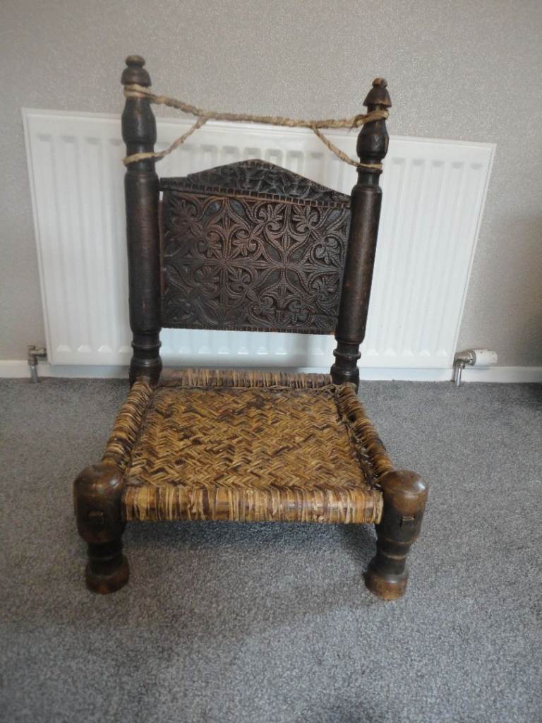 antique 19th century traditional tribal chair of the swat valley, pakistan