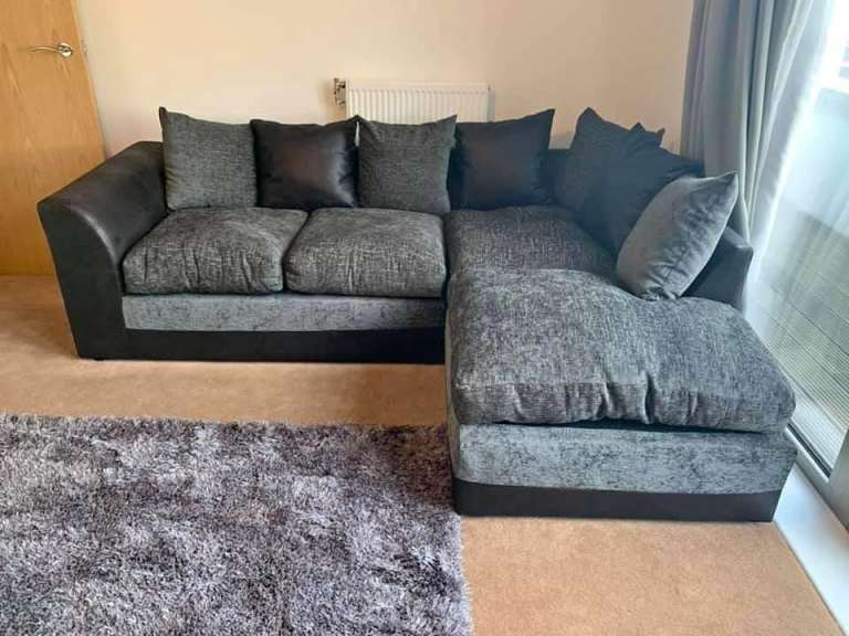 NEW Byron Grey Fabric Corner Sofa with Chaise – Modern Design