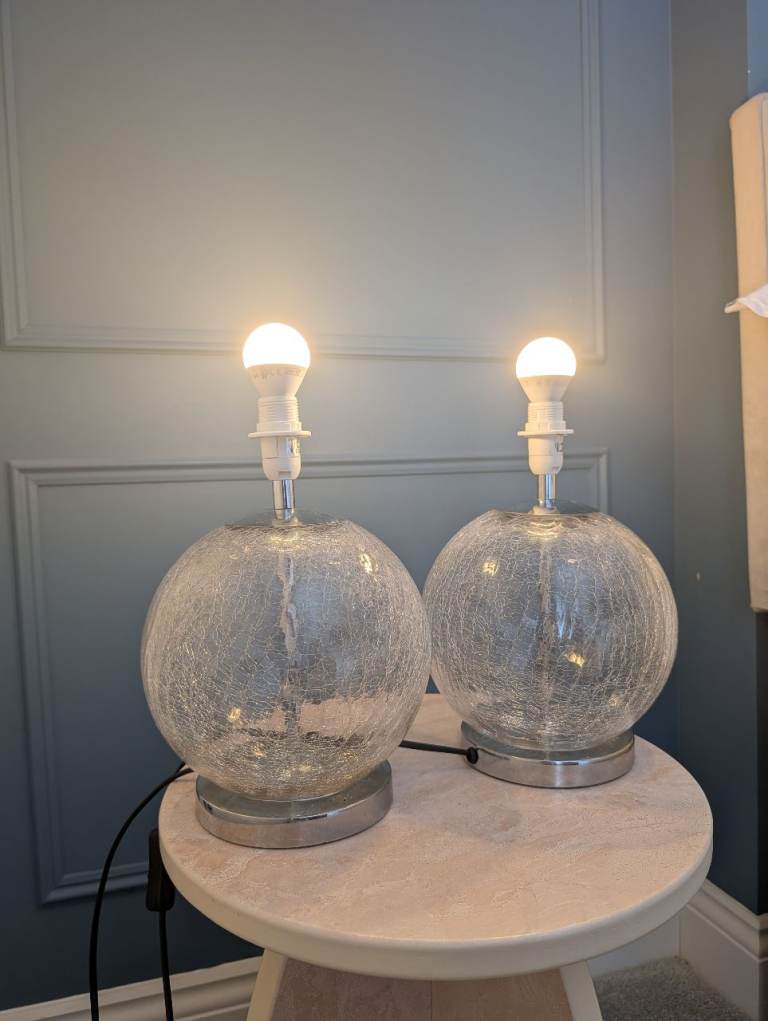 Pair of Next Cracked Glass Sphere Table Lamps